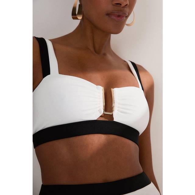 Contrast Trim Detachable Strap Bikini Top - Mono