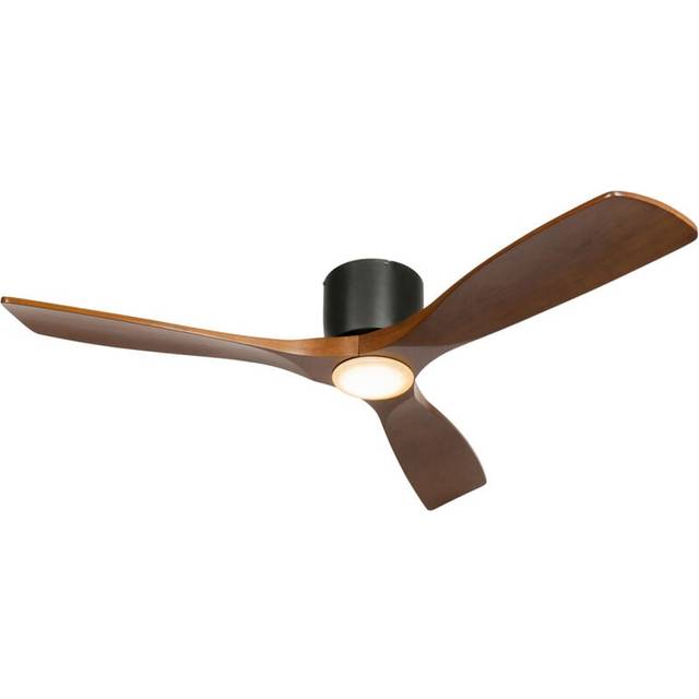 Qazqa - Ceiling Fan Black with Wood 131.5cm incl. led Dimmable with Remote Control - Jerri