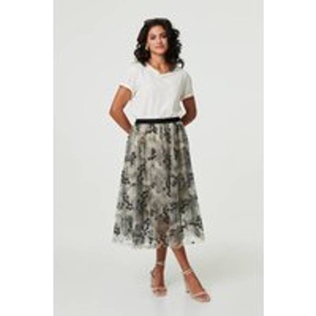 Izabel London Printed A-Line Midi Skirt - Beige - s