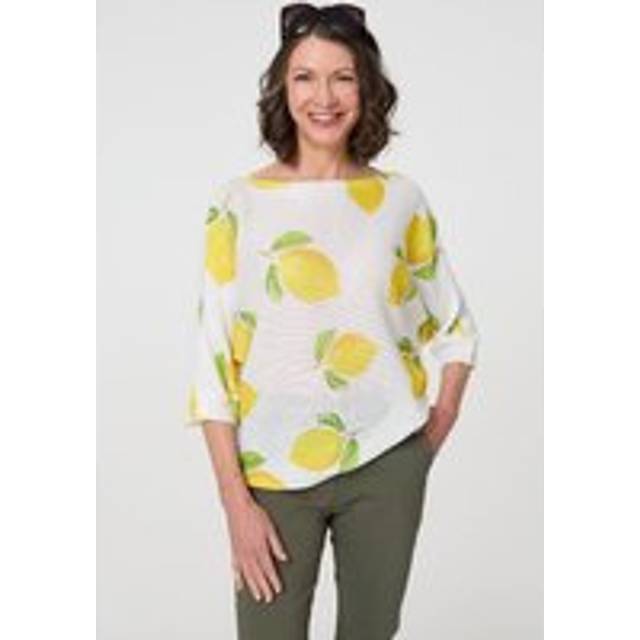 Printed 3/4 Sleeve Knit Texture Top - Yellow - M/L