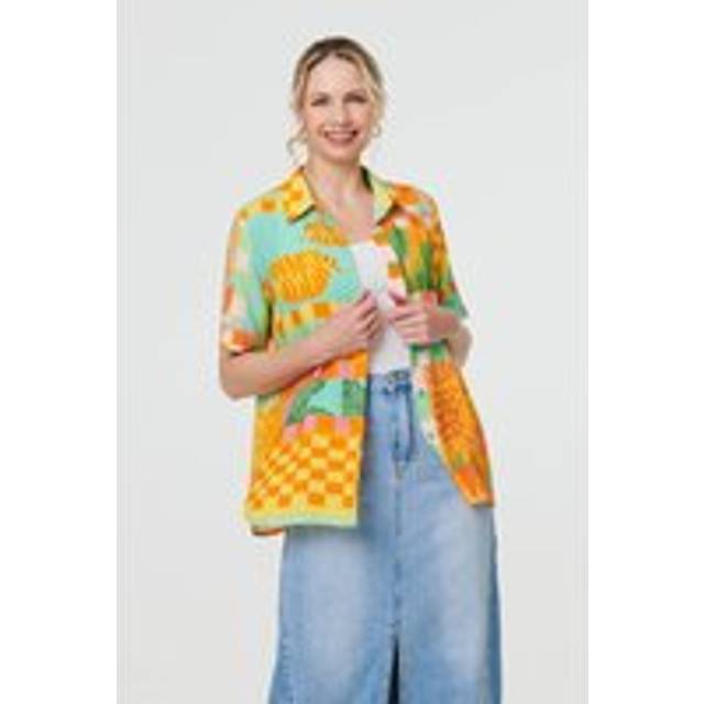 Patchwork Print Short Sleeve Boxy Shirt - Orange - 10