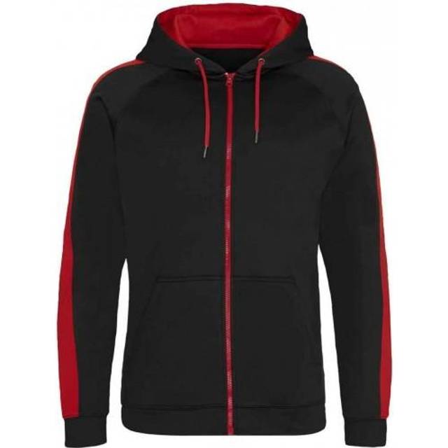 (XXL, Fire Red/Jet Black) Awdis Mens Polyester Sport Full Zip Hoodie