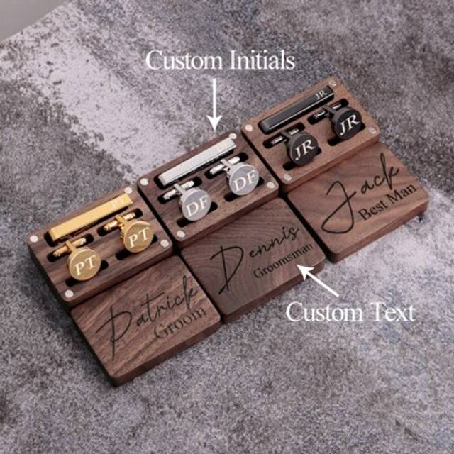 SHEIN Personalized Cufflinks, Groomsmen Gifts, Cufflinks With Box, Cuff Links & Tie Clip Set, Custom Metal Cufflinks, Best Man Gift, Engraved Initials Cuff