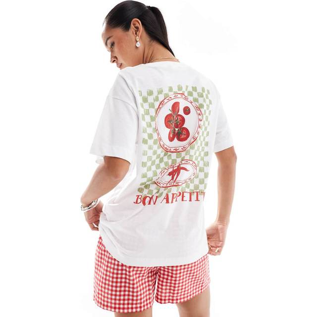 New Look Women's White Bon Appetit Oversized T-Shirt - UK 12