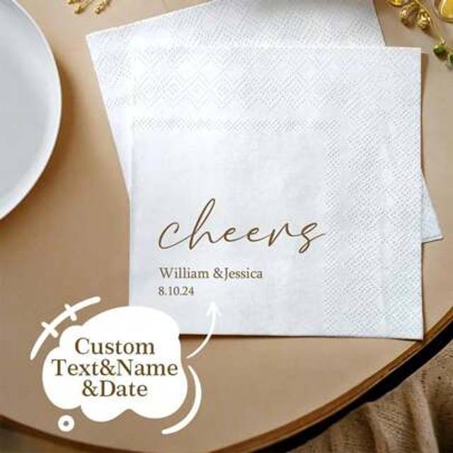 SHEIN 20/ 40pcs Custom Text And Name And Date Napkins, Personalized Wedding Napkins, Disposable Decorative Napkins For Wedding Banquet, Napkins Perfect For