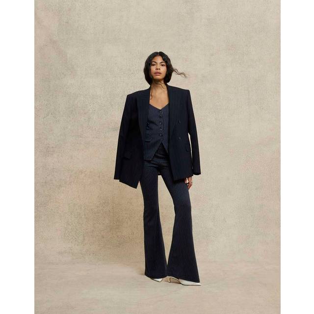 River Island Womens Navy Pinstripe Flared Trousers - XS