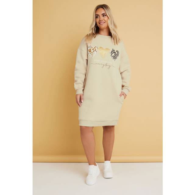 Yours Curve Natural Brown Leopard Heart Sweatshirt Dress, Women's Curve & Plus Size, Yours - 20