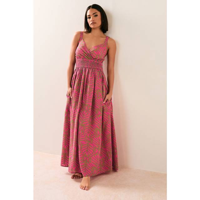 Pixiegirl Pink Tropical Palm Wrap Maxi Dress 10 Pixiegirl | Petite Women's Maxi Dresses