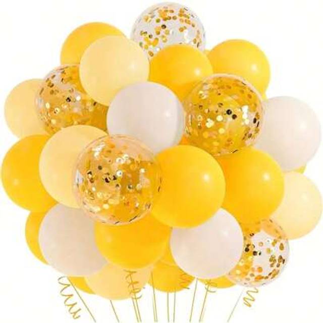 SHEIN 37pcs/Set Sunflower & Bee Themed Latex Balloons, 12inch Yellow & White, Birthday Party Decorations, Christmas & New Year Festival Decors, Indoor Celeb