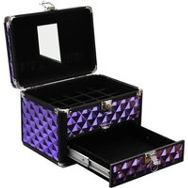 2in1 Diamond Pattern Makeup Case with Mirror - Purple - One Size