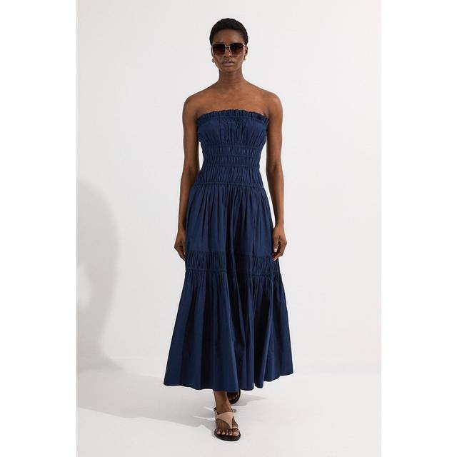Shirred Cotton Tiered Bandeau Woven Maxi Dress - Navy