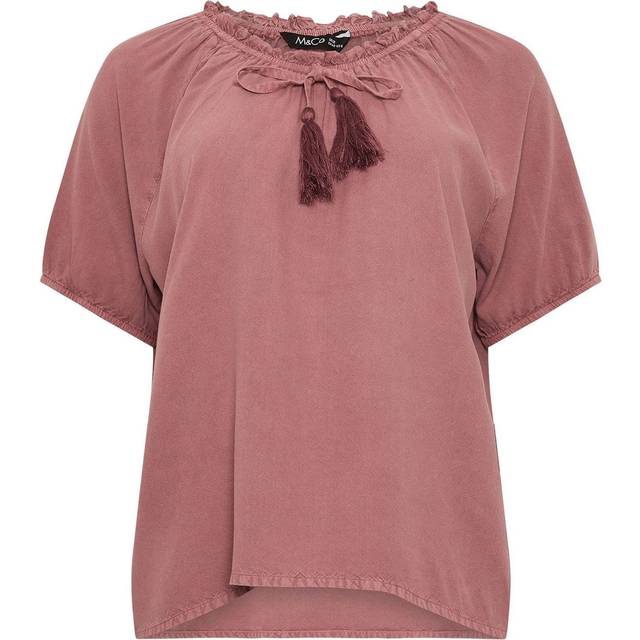M&Co Pink Acid Wash Tie Neck Blouse 14 M&Co Womens