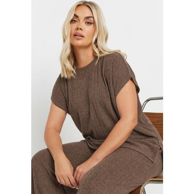 Yours Curve Mocha Brown Knitted Tshirt, Women's Curve & Plus Size, Yours - 16