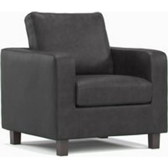York Black Faux Leather Boxed Arm Single Seater Armchair - One Size