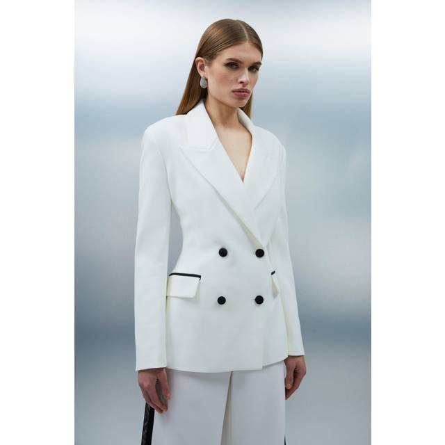 Lace Applique Contrast Tailored Tuxedo Jacket - Mono