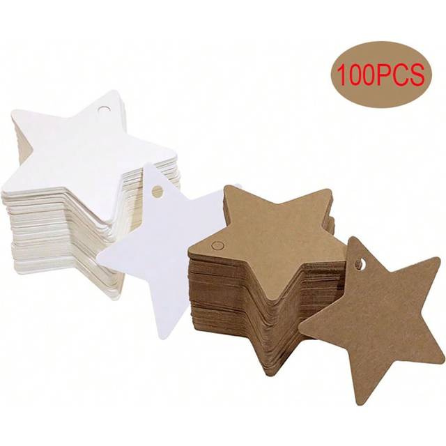 SHEIN 100PCS White Kraft Star Paper Gift Tags, Personalized Blank Hanging Tags For Arts And Crafts Decor Gift Wrapping, DIY Craft