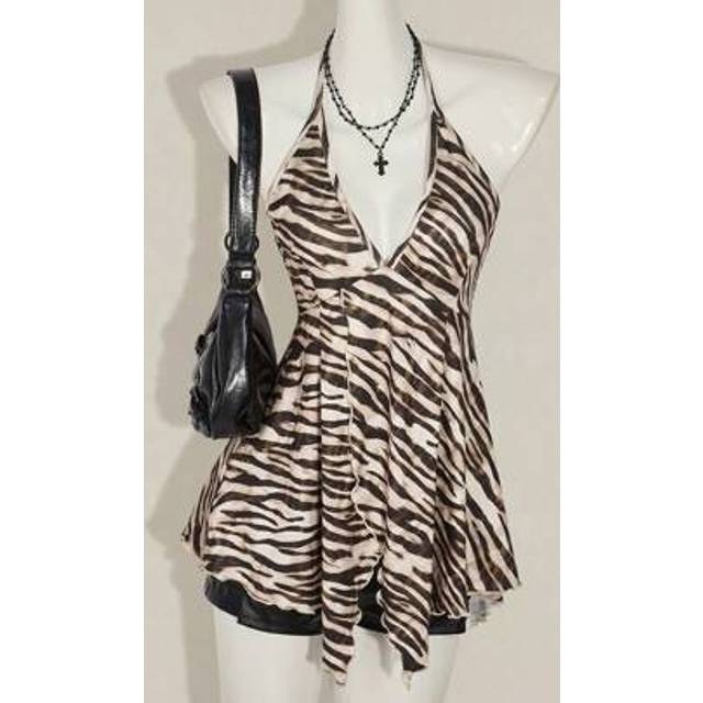 SHEIN Women&#39;s Sexy Backless Halter Zebra Print Top, Summer