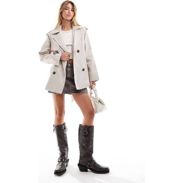 New Look – Beige, kort trenchcoat-Naturlig