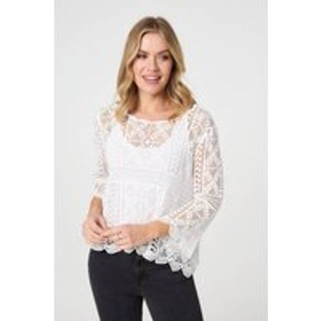 Izabel London Lace Crochet Semi Sheer Layered Top - White - s/m