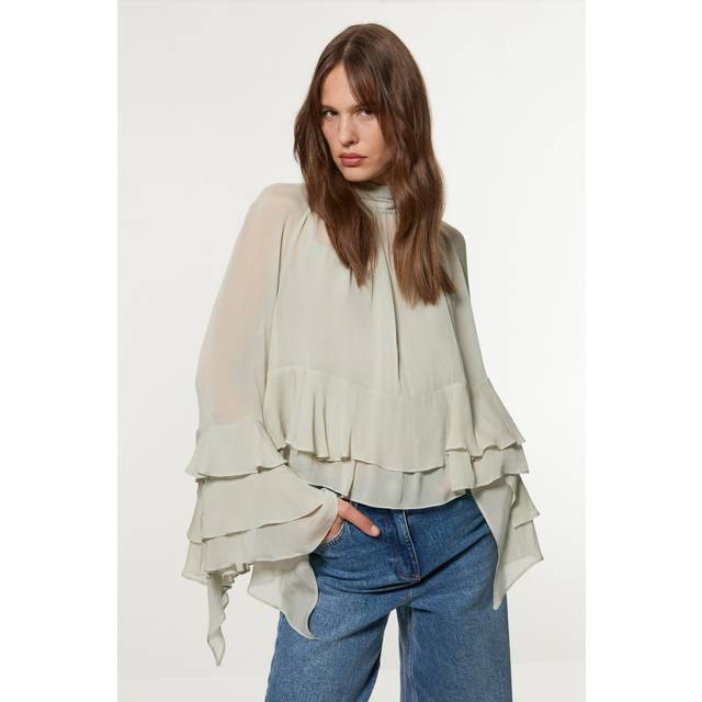 Drama Kimono Viscose Georgette Woven Blouse - Sage