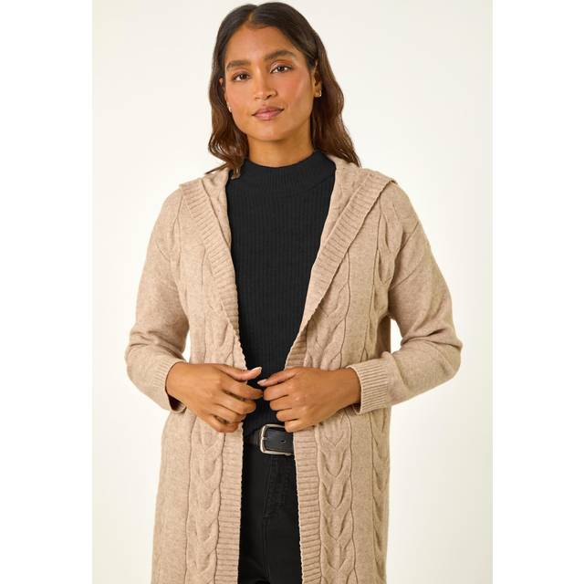 Roman Camel Cable Knit Hooded Cardigan - Size 18