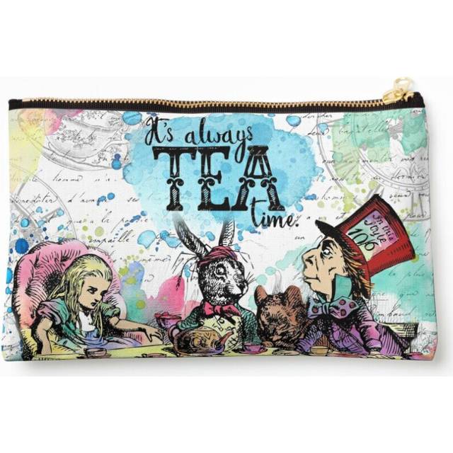 Makeup Bag Alice in Wonderland - Tea Time Cosmetic Organizer Tyvek Paper Bags Zipper Pouch