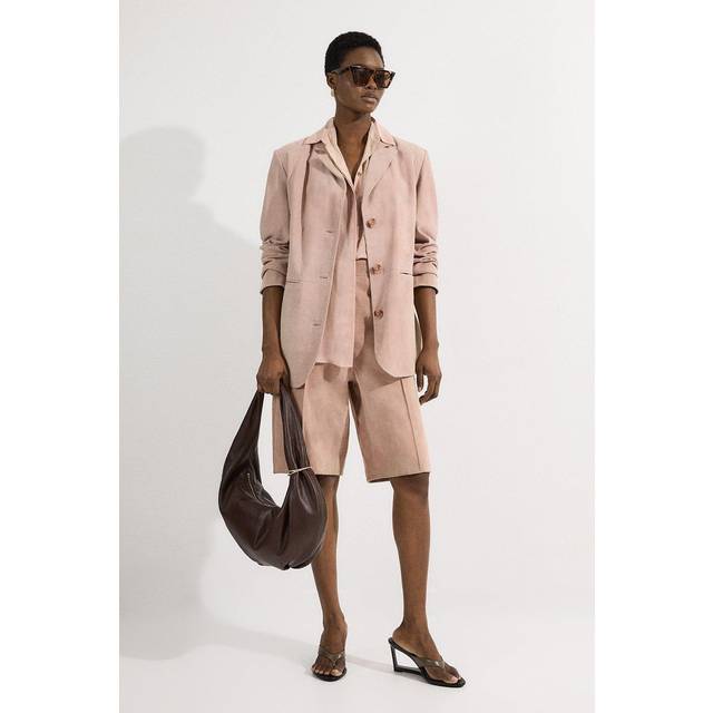 Suede Tailored Single Breasted Blazer - Nude
