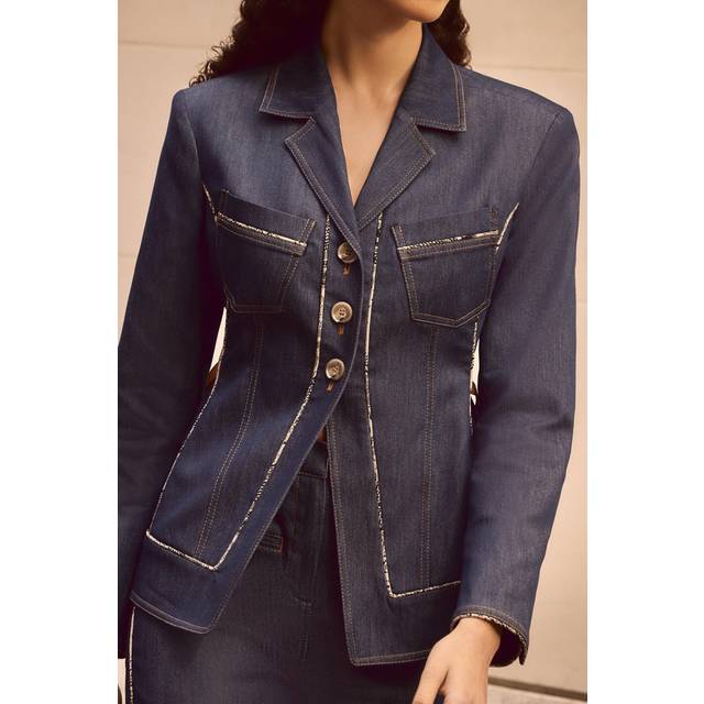 Archive Collection - Tailored Denim Belted Single Breasted Blazer - Indigo