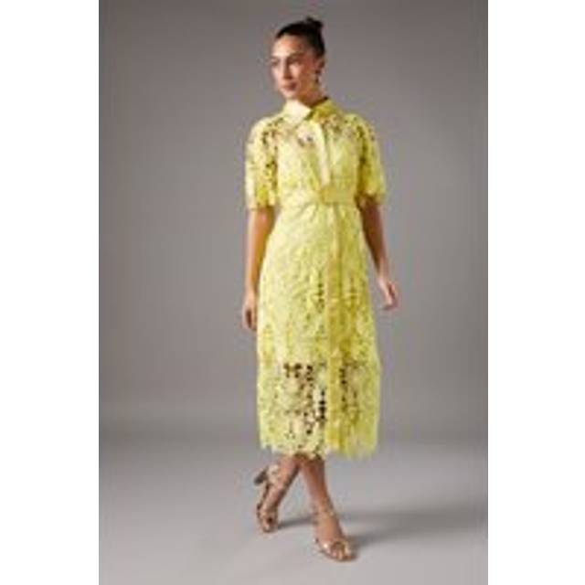 Lace Shirt Dress With Short Sleeves - Yellow - 10