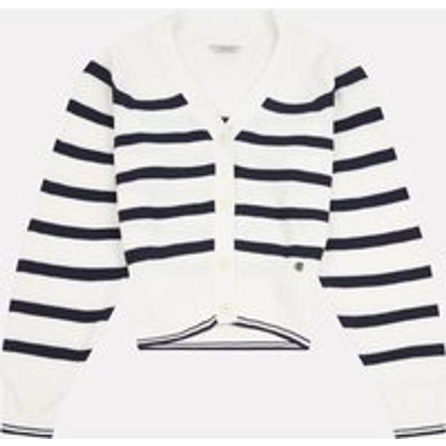 Stripe Cropped Rib Cardigan - Off White - L