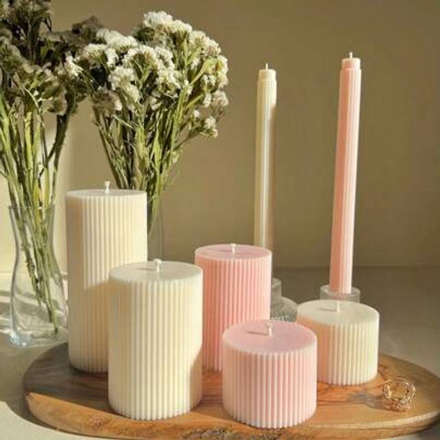 SHEIN Nordic Style Striped Decorative Candles, Retro High-End Cylindrical Scented Candles, Wedding Decorative Candles, Romantic Atmosphere Candles, Decorati