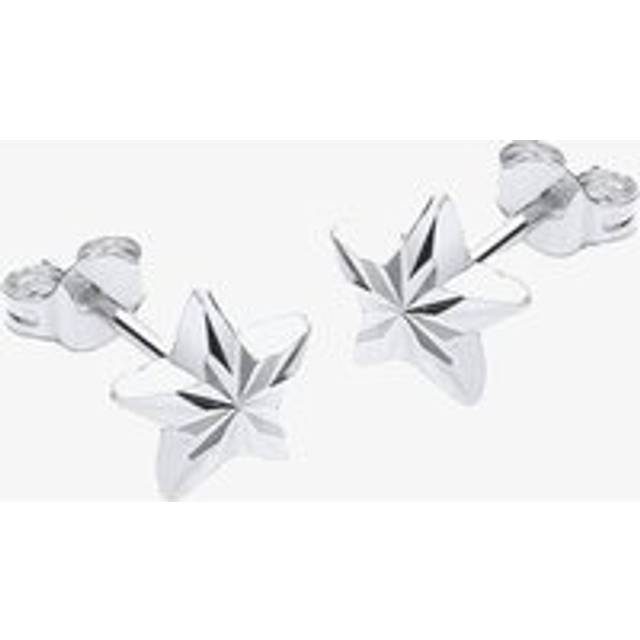 9ct White Gold Diamond Cut Star Stud Earrings 5.55.1483 - Silver