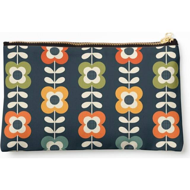 Makeup Bag Mod Flowers in Retro Colors on Charcoal Cosmetic Organizer Tyvek Paper Bags Zipper Pouch