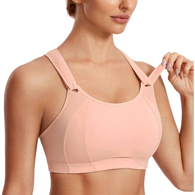 SYROKAN Women's Sports Bra Front Adjustable High Impact Support Padded Wireless Racerback Plus Size Running Bra Marshmallow Pink 36DD