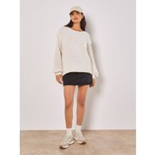 Apricot Women's Textured Knit Oversized Jumper in White | Size: 16