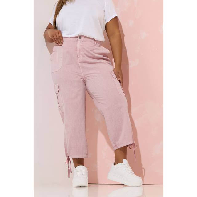 Yours Curve Pink Cotton Cropped Cargo Trousers, Women's Curve & Plus Size, Yours - 26-28