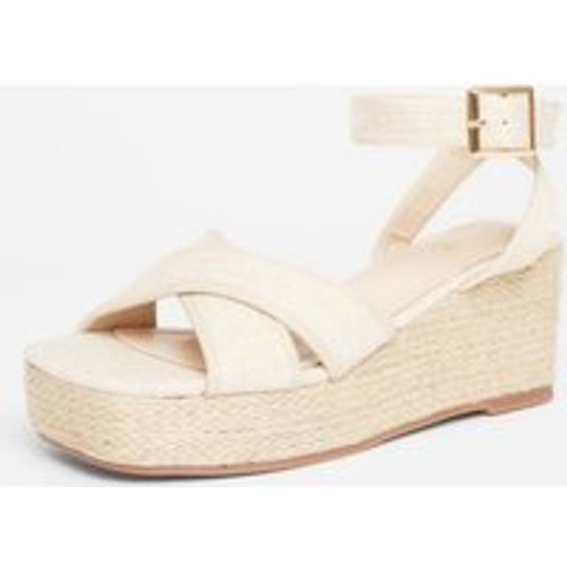 Womens Off White Woven Cross Strap Wedges - Tan - 5
