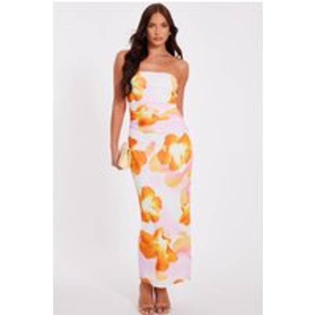Womens White Bandeau Floral Midaxi Dress - 6