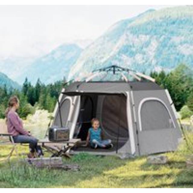 Outsunny Instant Camping Tent, 4 Person Easy Setup Dome Tent, Dark Grey