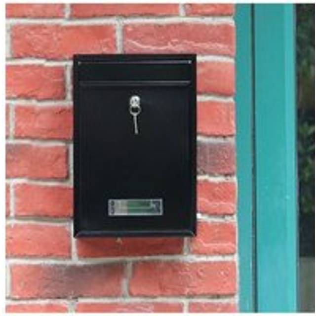 21.5x8.5x32cm Lockable Wall Mounted Letter Box Mailbox with 2 Keys & Transparent Nameplate Window - Black - One Size