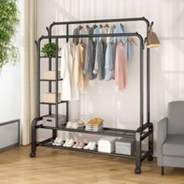 Freestanding Metal Clothes Rack with Wheels - Black - One Size