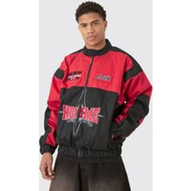 Oversized Homme Twill Moto Jacket In Red - S