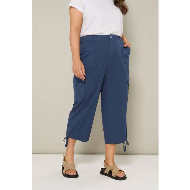 Yours Curve Navy Blue Cotton Cropped Cargo Trousers, Women's Curve & Plus Size, Yours - 20