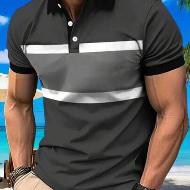 SHEIN Plus Size Men&#39;s Business Casual Patchwork Short Sleeve Polo Shirt