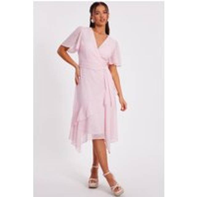 Pale Pink Petite Textured Chiffon Midi Dress - 10