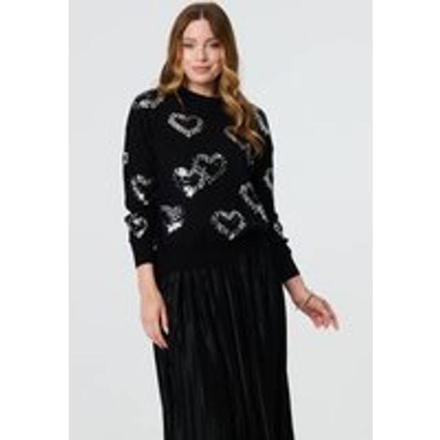 Heart Sequin Embellished Knitted Jumper - Black - 8