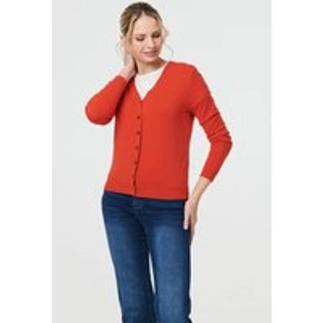 Izabel London Cropped Button-Up Slim Knit Cardigan - Orange - 12