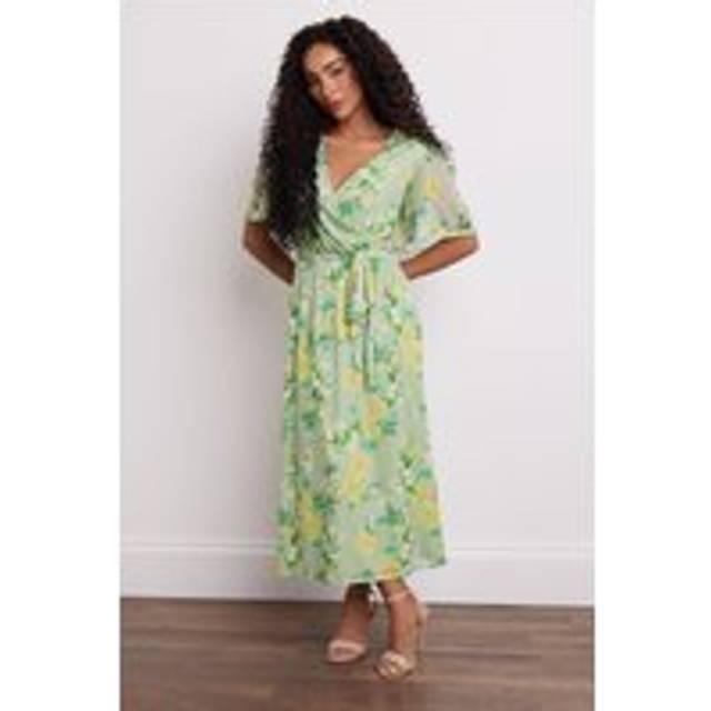 M&Co Petite Mint Green Mesh Floral Wrap Dress 10 M&Co Petites