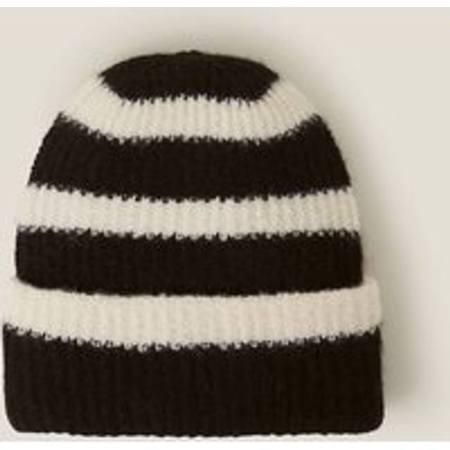 Black Stripe Rib Knit Beanie Hat - Accessorize - One Size