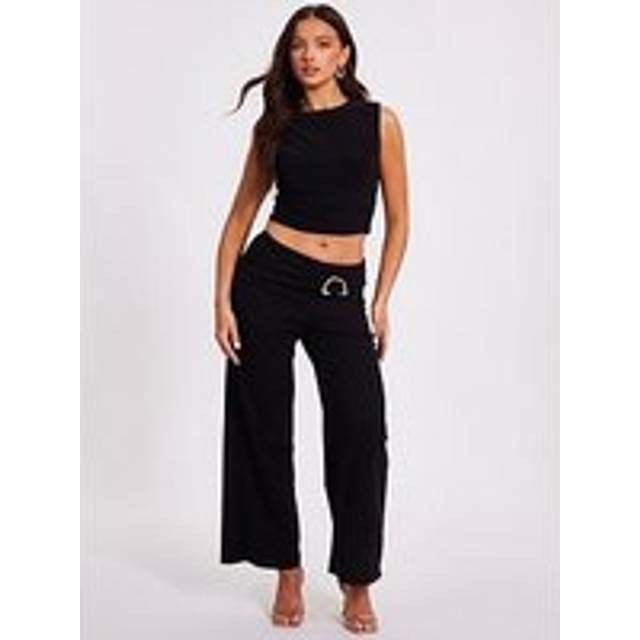 QUIZ Black Petite Tie Waist Palazzo Trousers - 8